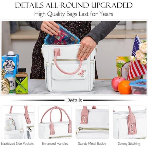 Deluxe Lunch Bag for Women, Leakproof‎ Insulated, Multi Pocket, Removable Strap - Picture 4 of 7